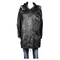 Черно кожено яке дамско с качулка
